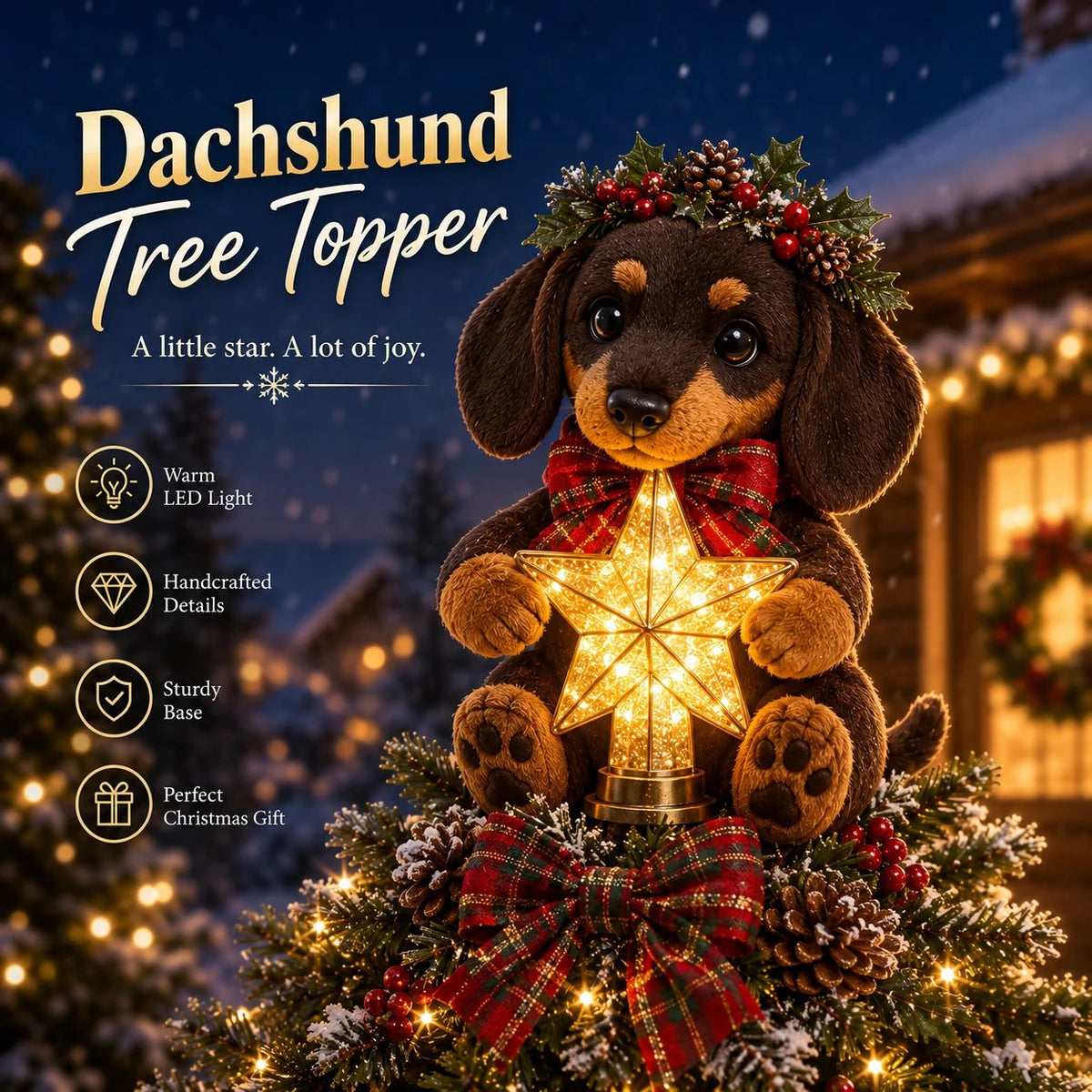 🎄 Christmas Glow Pup Tree Topper – Light-Up Holiday Dog Tree Topper