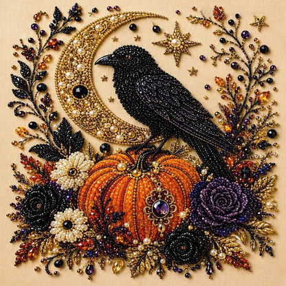 Diamond Art Kit for Beginners, DIY Halloween Witch on Moon Bead Painting, Sparkling Pearl-Style Craft Set
