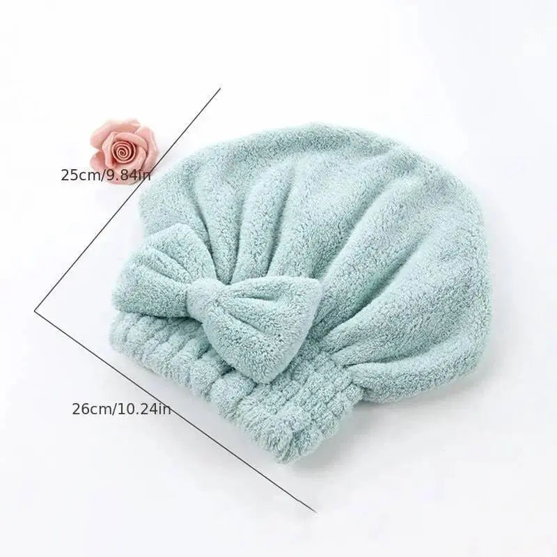 Women's Bow Decor Shower Caps & Hair Drying Cap Set, Soft Ultra-Absorbent Reusable Hair Towel Wrap, Camping & Bathroom Essential (Sports & Outdoor)