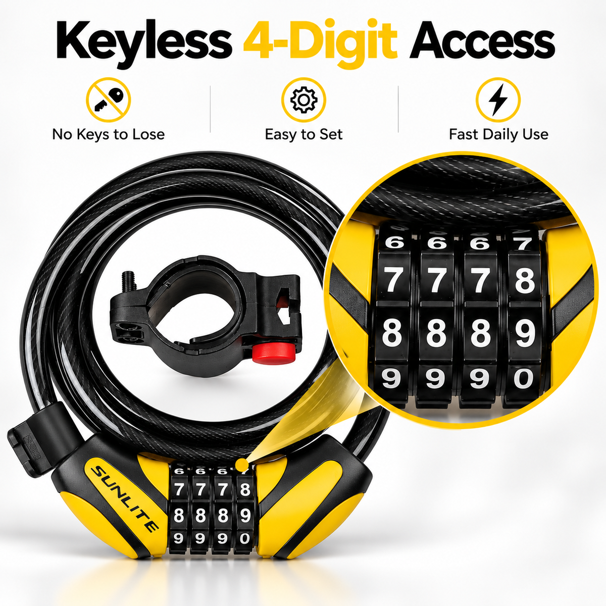 🔒Bike Lock Cable,🚲 4 Feet Bike Cable Lock Basic Self Coiling Kids Bike Lock