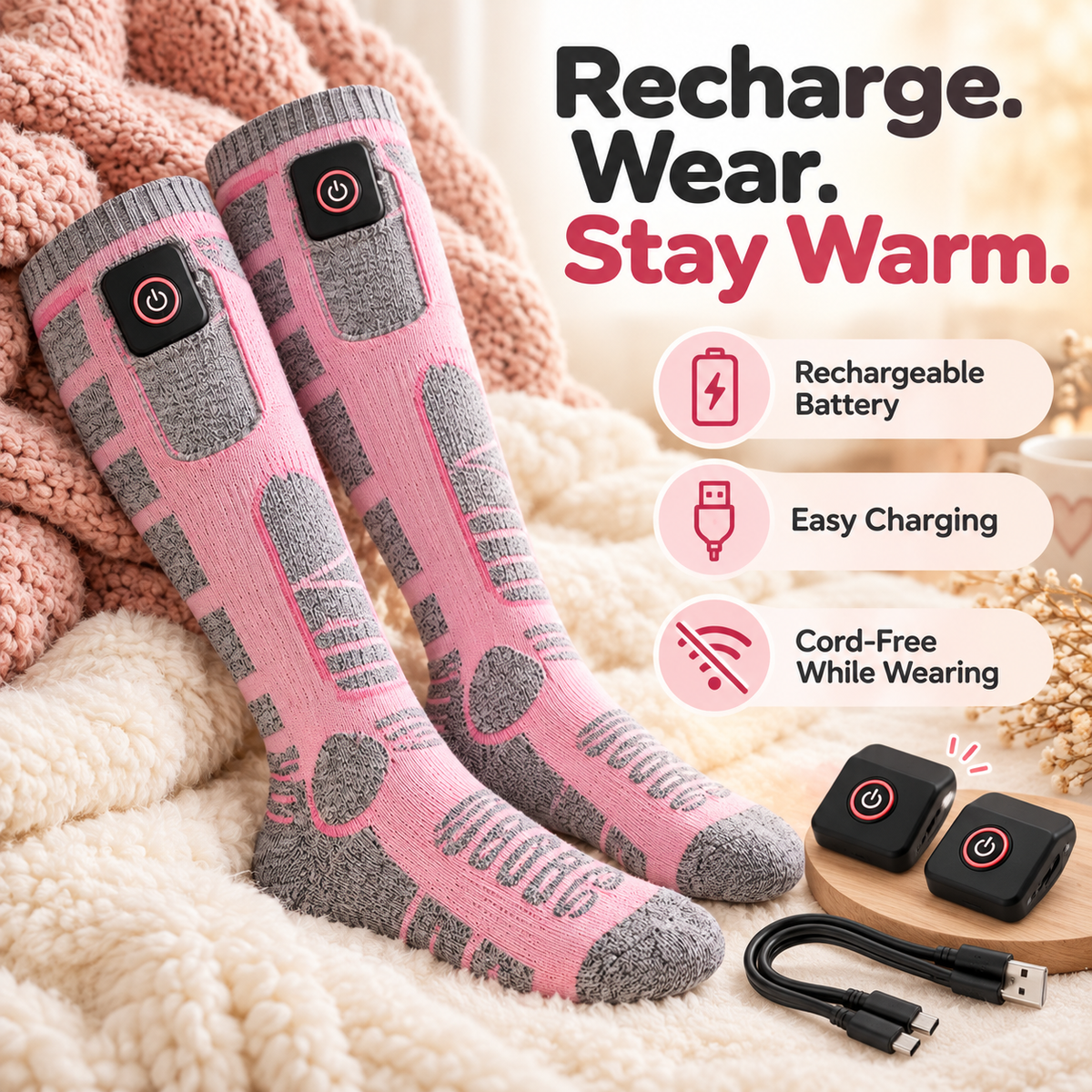 🔥 WarmStep  Rechargeable Heated Socks – Adjustable Heat for Cold Weather