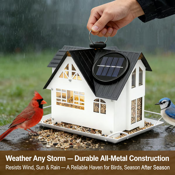 🚚Free Shipping🐦🌙Solar‑Powered Hanging Bird Feeder with Glow – Sturdy Metal Hopper Design