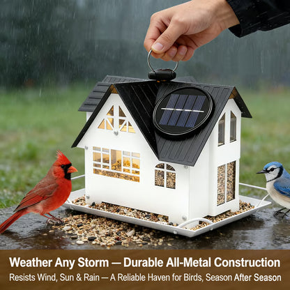 🚚Free Shipping🐦🌙Solar‑Powered Hanging Bird Feeder with Glow – Sturdy Metal Hopper Design