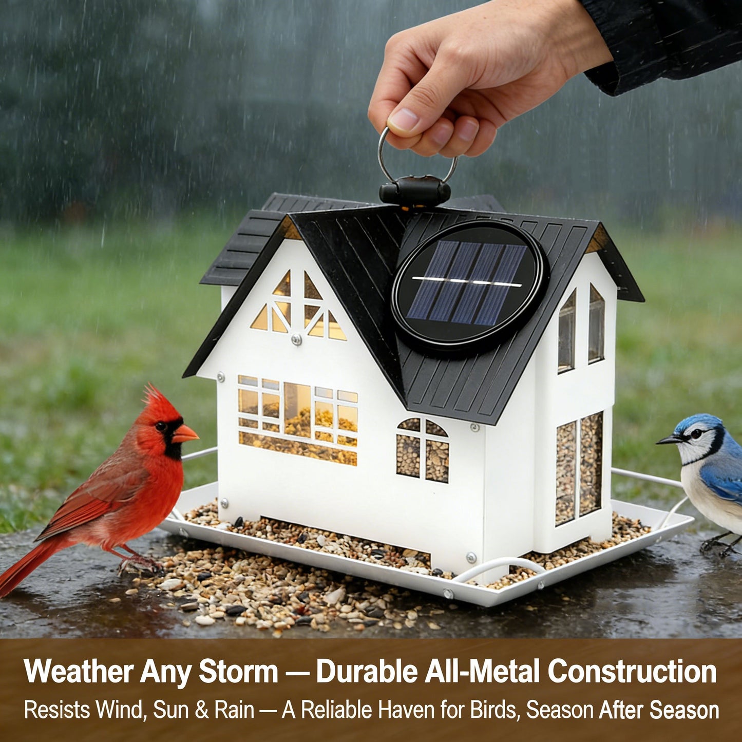 Solar‐Powered Hanging Bird Feeder with Glow – Sturdy Metal Hopper Design🌙🐦