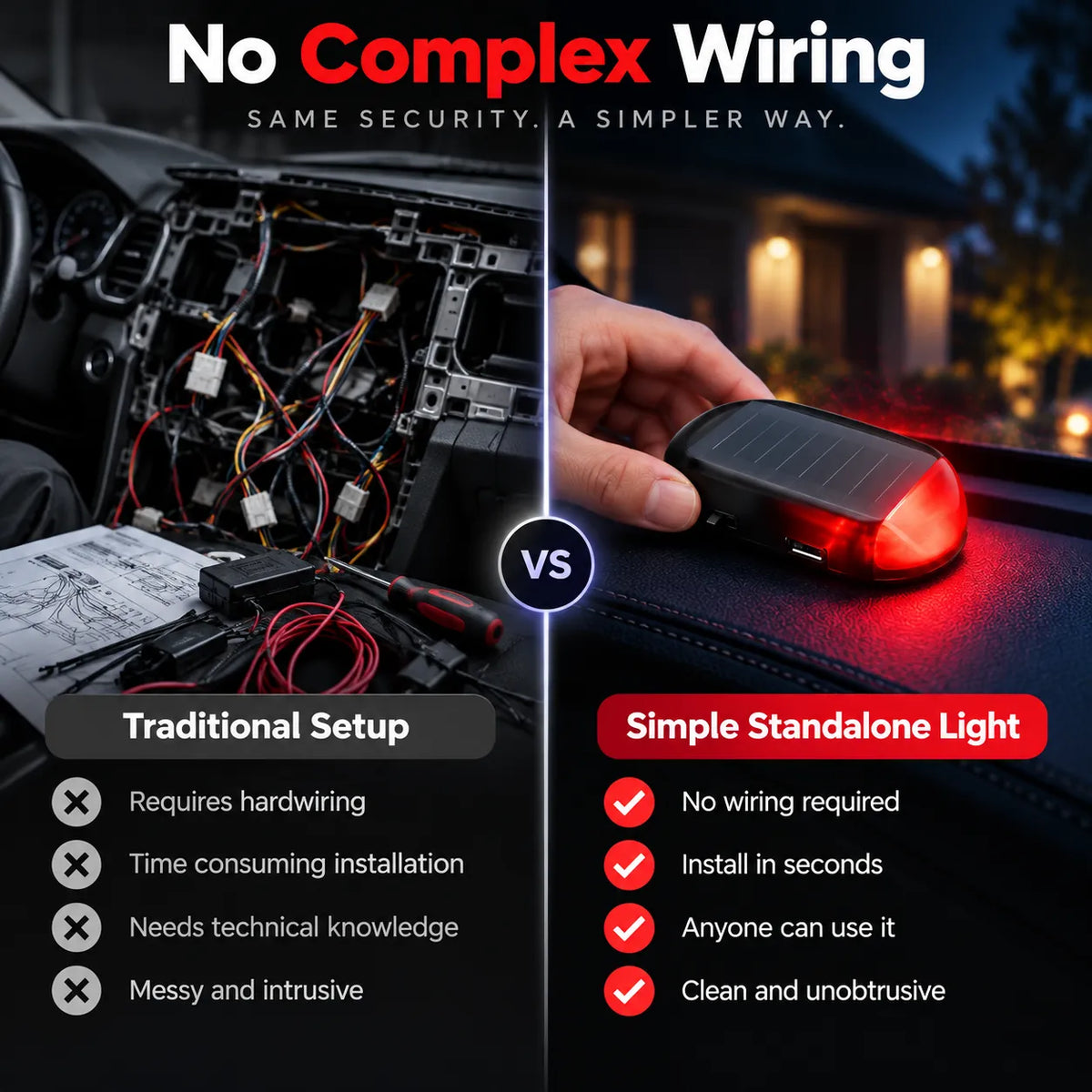 🚗 Solar Car Security Warning Light – Auto-Sensing 5-Second Flash LED with USB Backup Charging