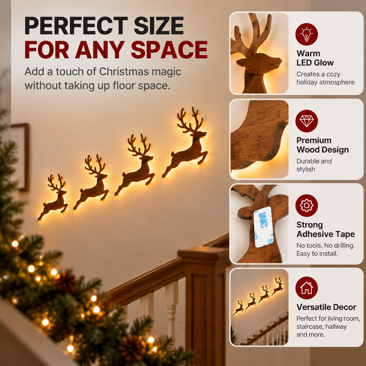🔥 49% OFF - 🎄 LED Christmas Reindeer Wall Lights – Magical Holiday Deer Decoration For A Cozy Christmas Home