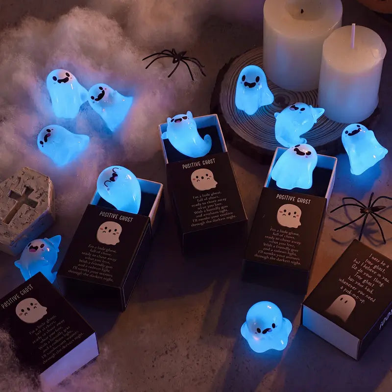 6 Sets Halloween Mini Ghost Figurines Glow in The Dark Resin Figures with Gift Boxes