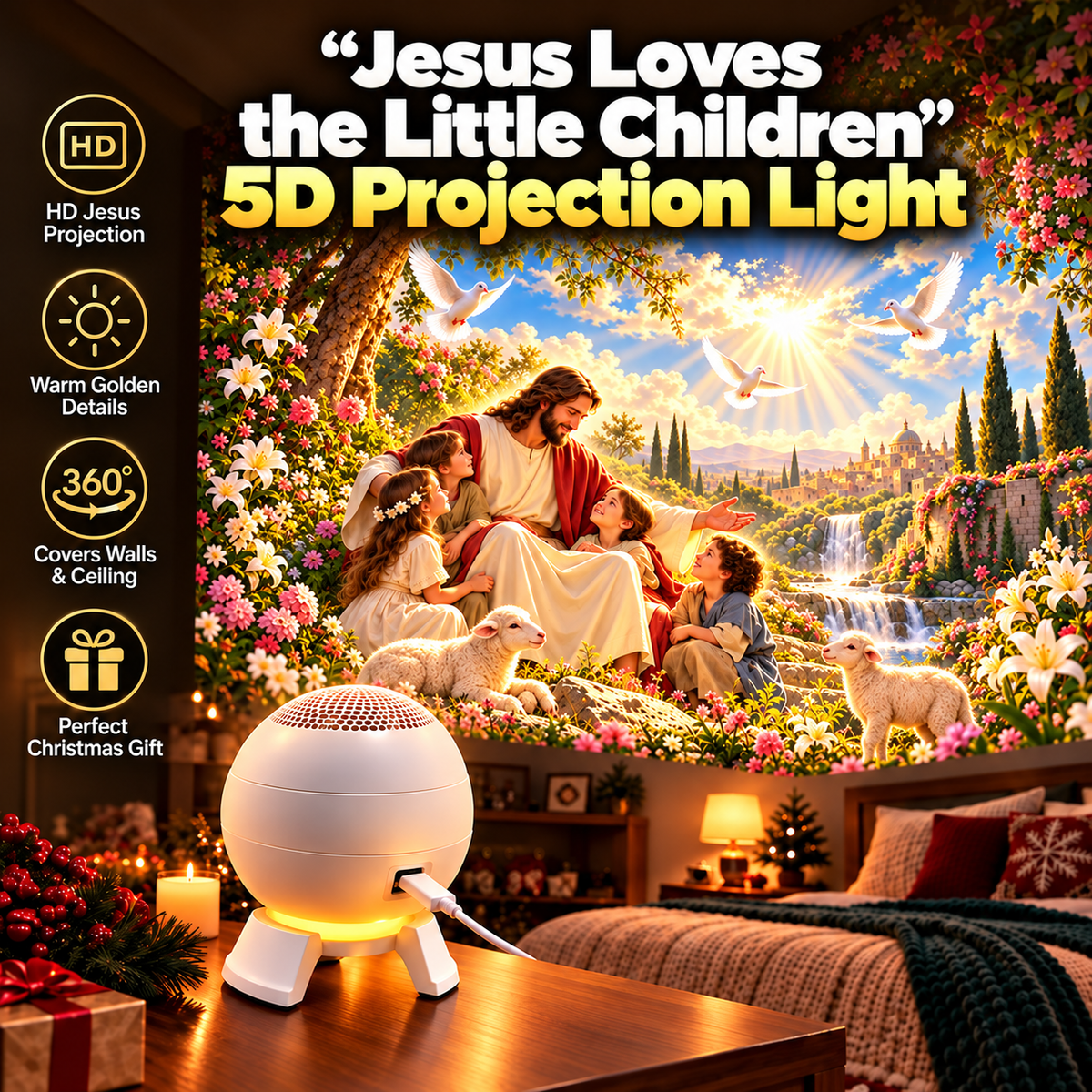 ⏰Today Only -49% OFF🔥✝️ Jesus Loves the Little Children 5D Projection Light – Fill Your Home With Christ’s Love & Heavenly Peace