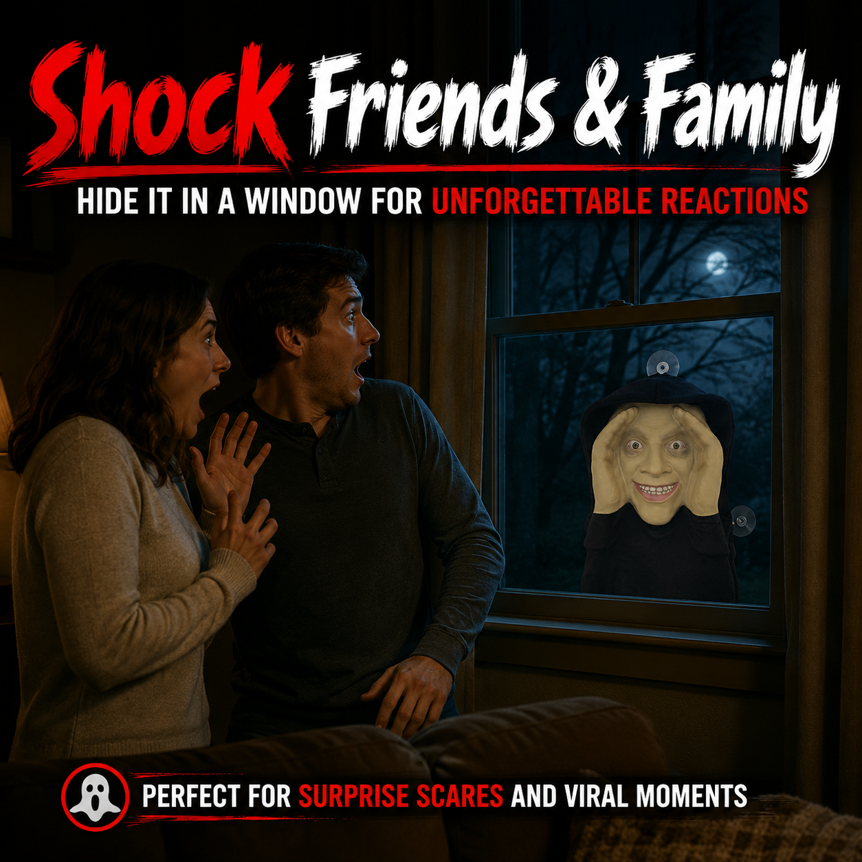 👻 Peeping Face Window Prank Prop – Realistic Halloween Suction Cup Scare Decoration
