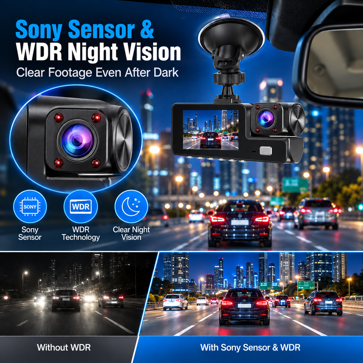 Upgraded 360° Protection Dash Cam: Triple-Lens 1080P Front • Cabin • Rear – Never Drive Blind Again! 🚗🛡️