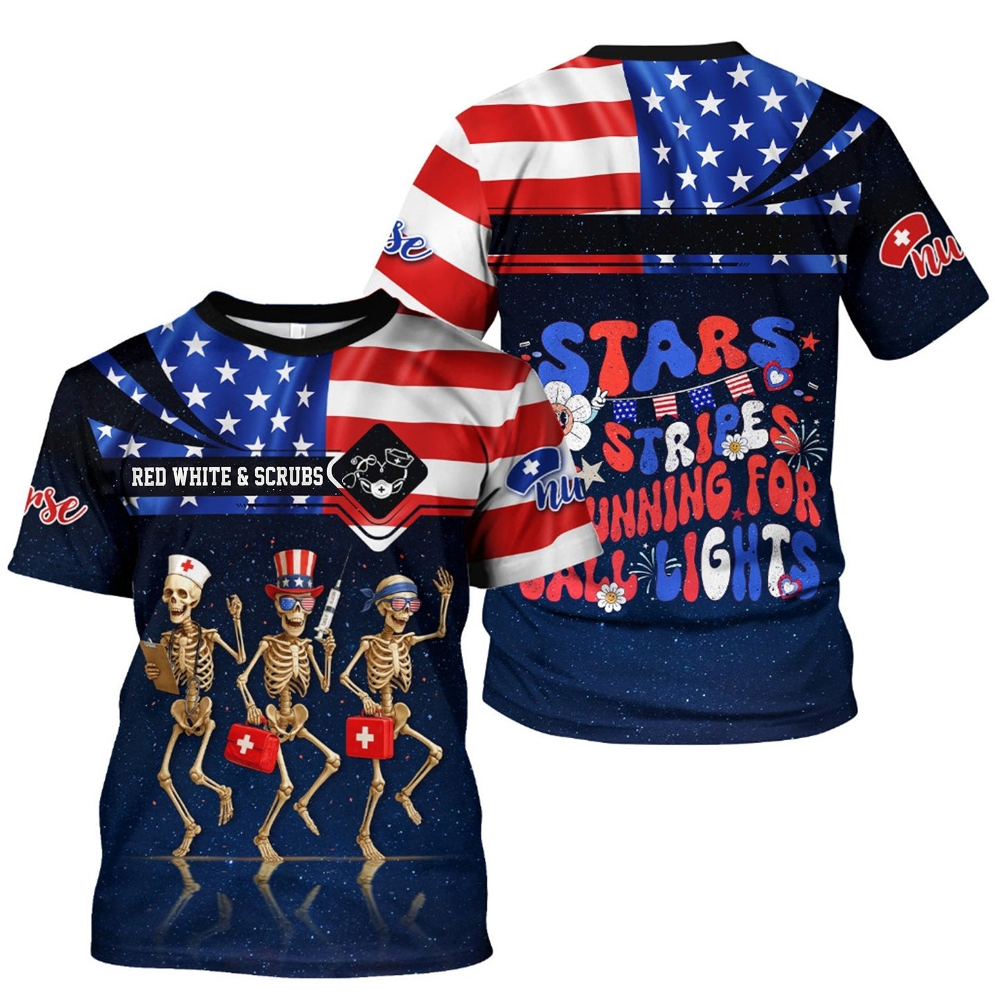 Funny Nurse Skeleton 4th of July Shirt – Patriotic Scrub Life Tee for RN CNA LPN