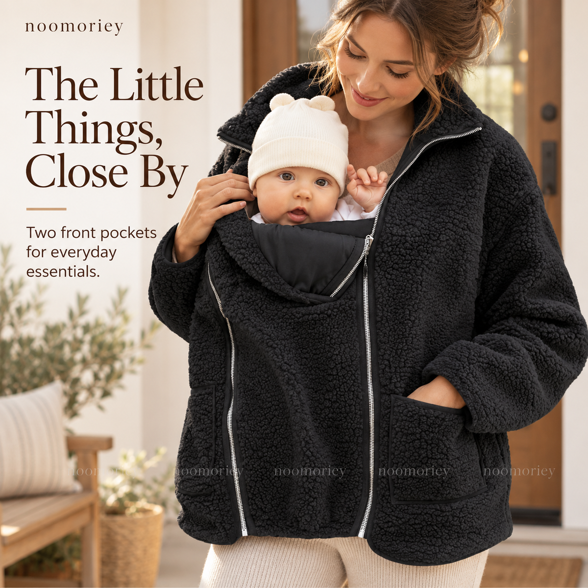 🤍 Cozy 2-in-1 Sherpa Babywearing Jacket – Soft & Warm Fleece Mom and Baby Coat