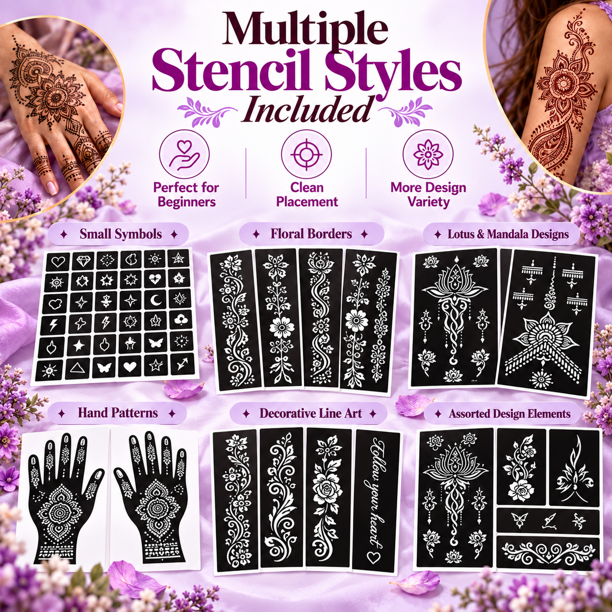 Henna Tattoo Kit with Stencils – Temporary Body Art Cones for Hands & Creative Designs