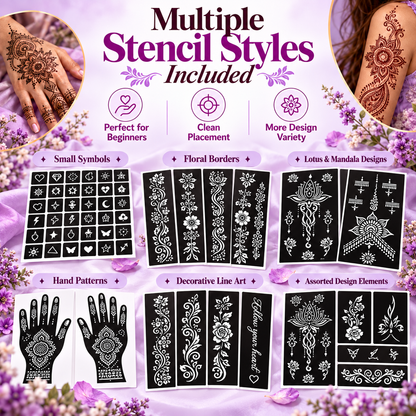 Henna Tattoo Kit with Stencils – Temporary Body Art Cones for Hands & Creative Designs
