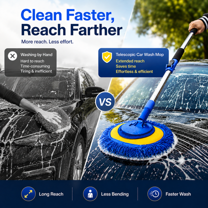 🎉⏳Time-Limited Special⏰Durable Aluminum Long Handle Telescopic Car Wash Mop – Soft Microfiber, Scratch-Free & Adjustable Length ✨
