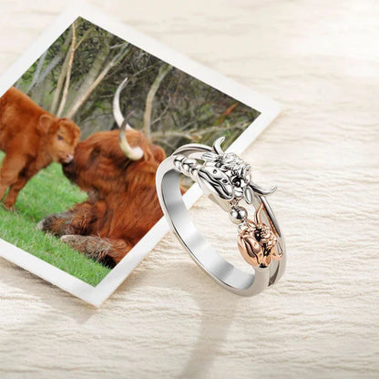 🔥LAST DAY 49% OFF - 💕 ✨ Handcrafted Highland Cow 925 Sterling Silver Adjustable Ring