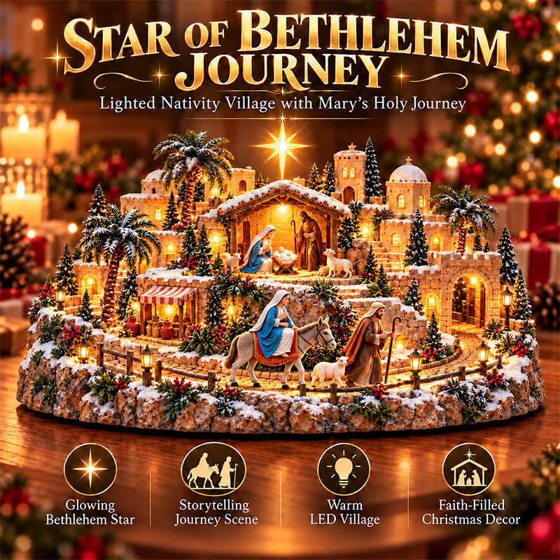 🌟🎄 Star of Bethlehem Journey™ – Lighted Nativity Christmas Village with Mary’s Holy Journey