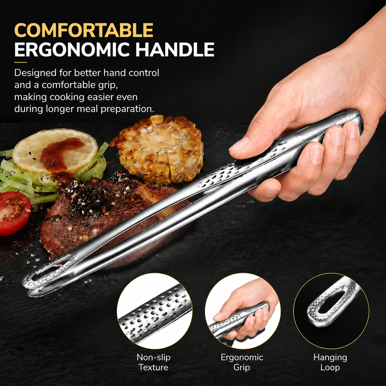 🍖 Stainless Steel BBQ Tongs – Heavy-Duty Grill Tool for Easy Flipping & Serving
