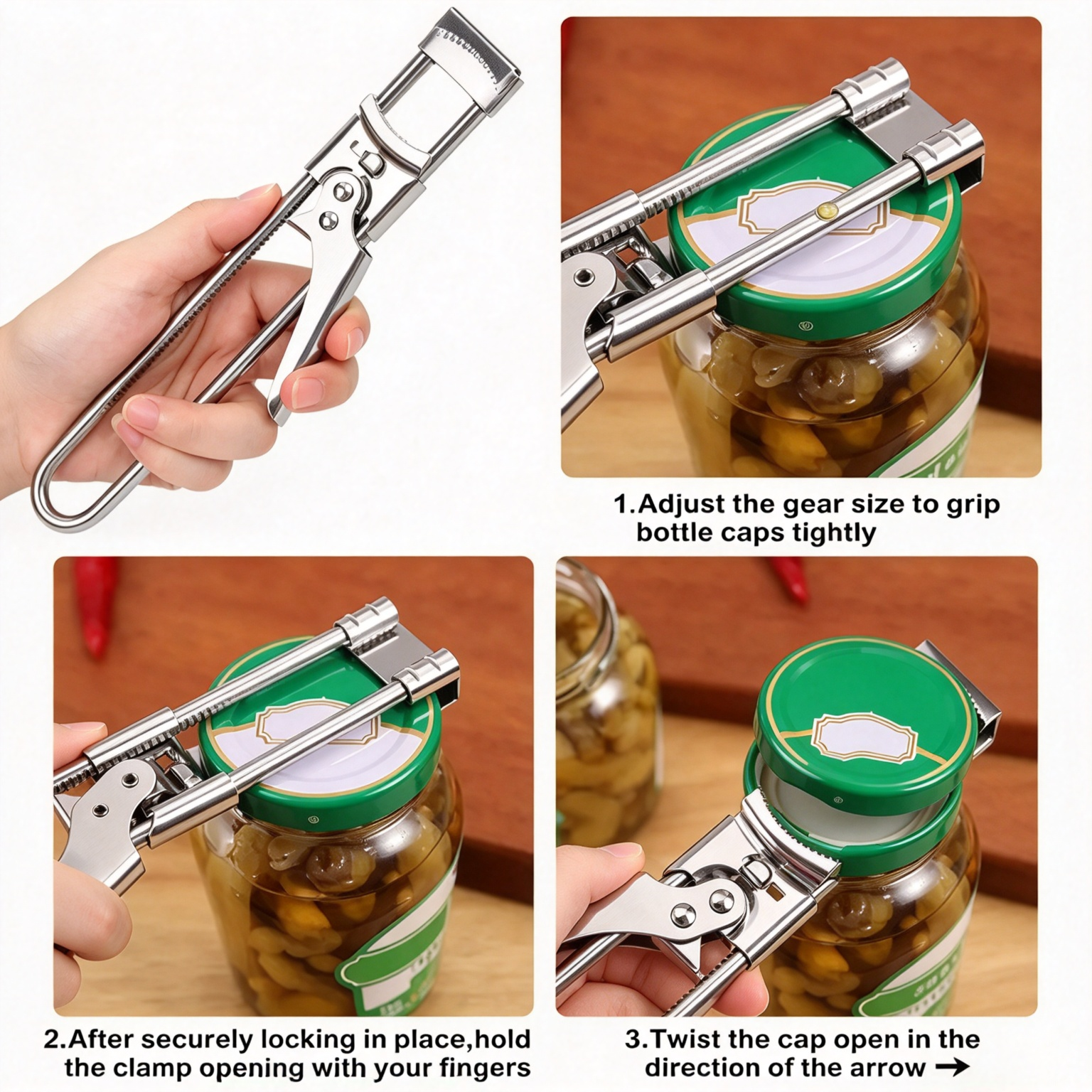 Adjustable stainless steel jar and bottle opener - product image 9