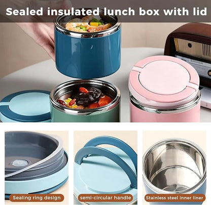 Stainless Steel Insulated Lunch Box with Handle – Leakproof Stackable Food Container for Office, School & Travel