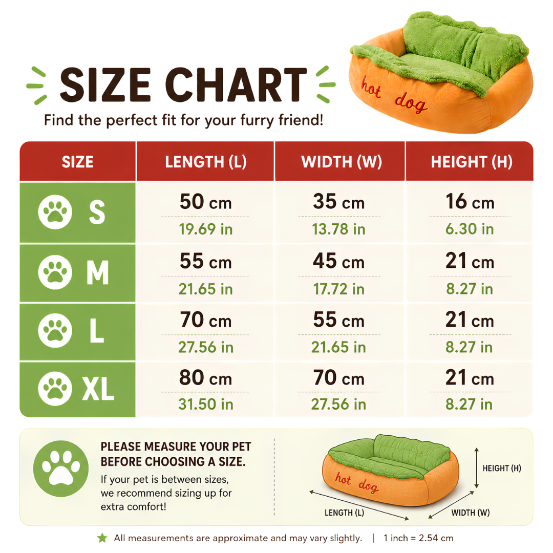 🌭 Hot Dog Dog Bed – Cute Plush Pet Sofa for Small Dogs & Cats