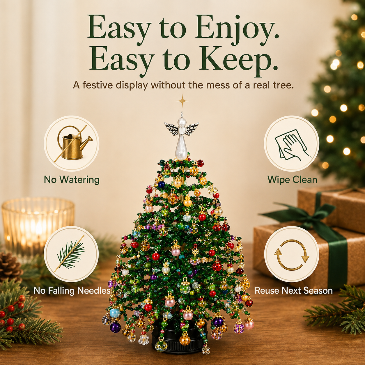 🎄 DIY Beaded Christmas Tree Craft Kit - Tabletop Holiday Decoration✨