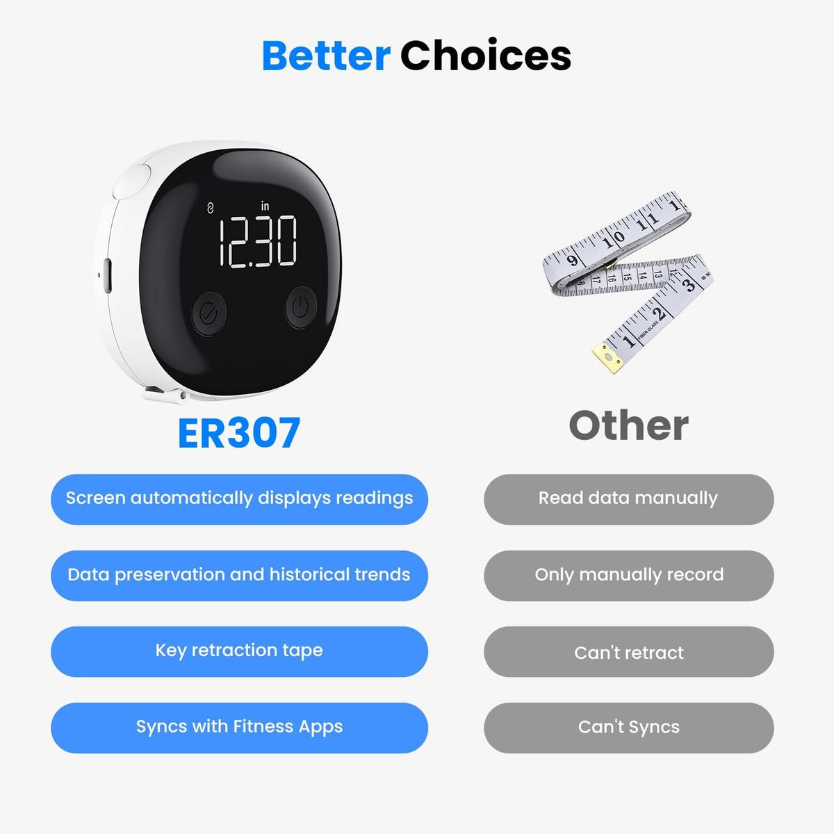 Smart Bluetooth-Enabled Digital Measuring Tape for Body Measurements (Waist, Chest, Thighs, etc.) – Rechargeable, with One-Touch Retraction