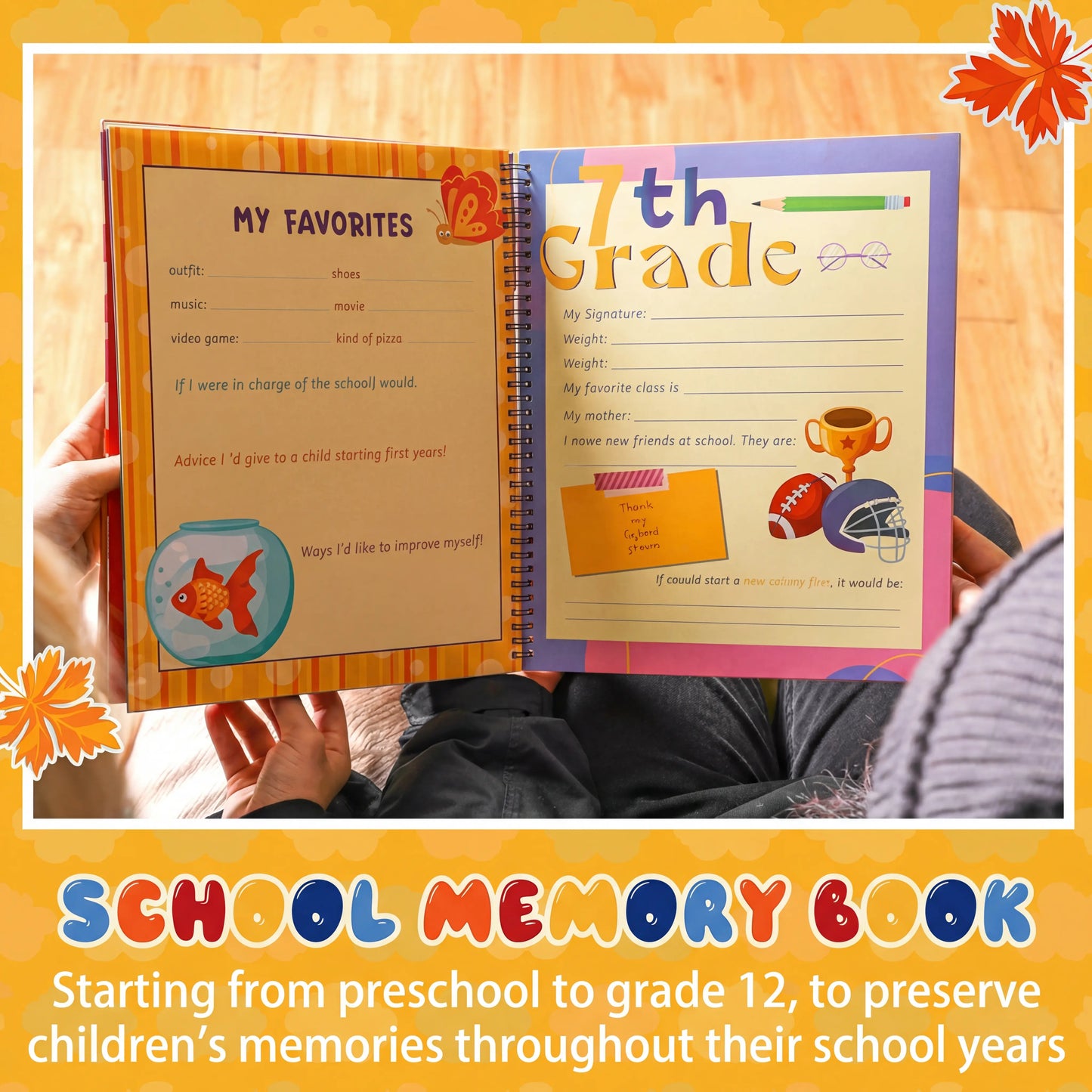 School Memory Book for Kids Preschools to 12th Grade
