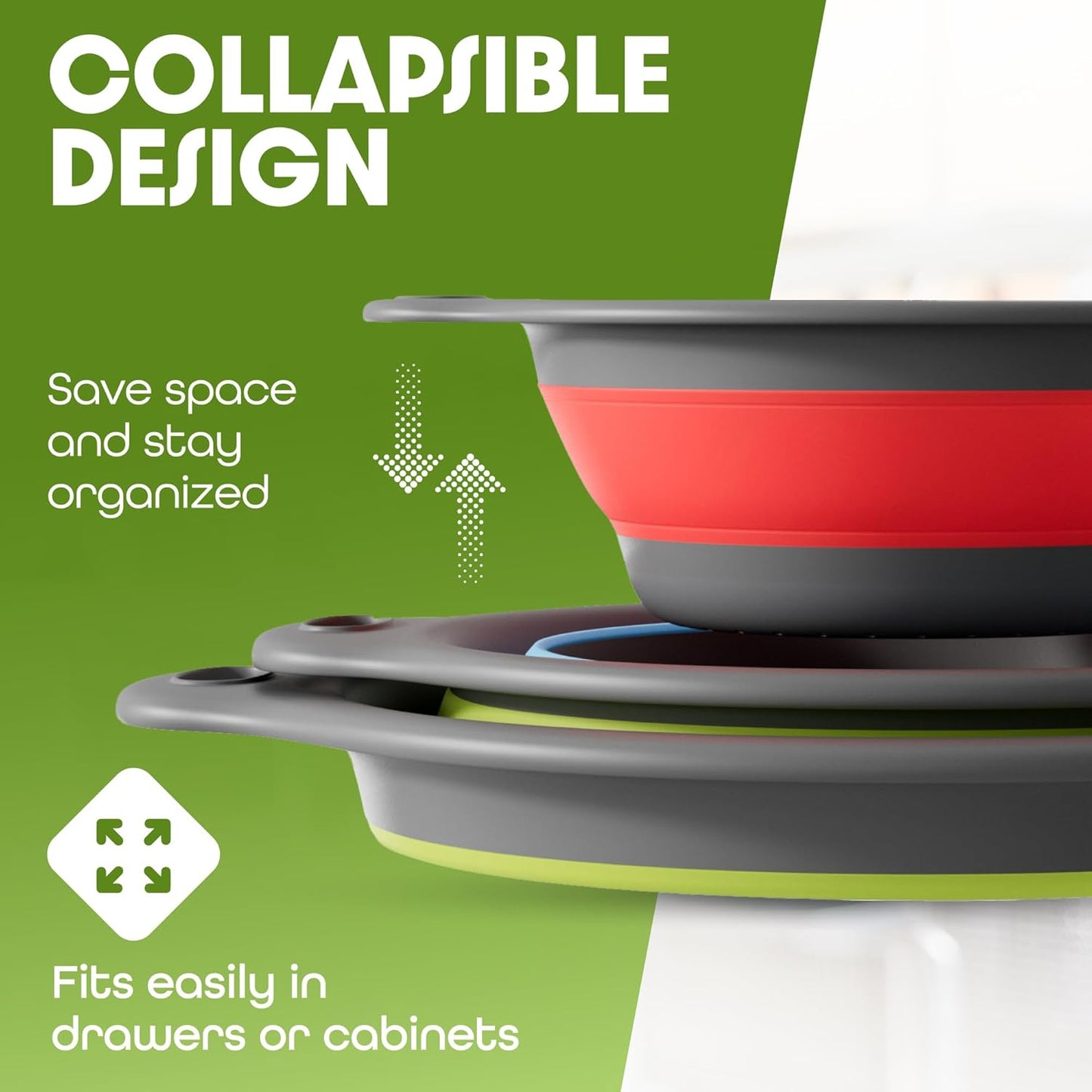 Collapsible Colanders with Self-Draining Base (4PC Set)