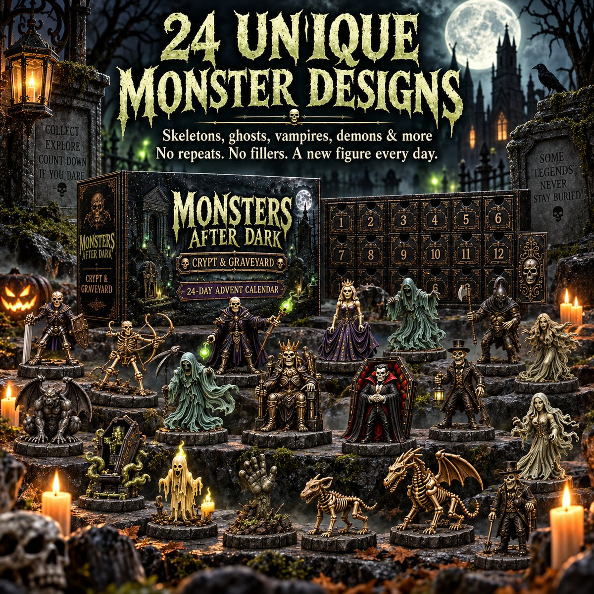 24-Day Monsters After Dark Advent Calendar | Crypt & Graveyard Collection