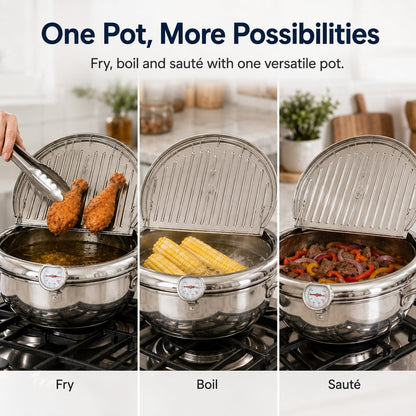 🍟 Stainless Steel Deep Fryer Pot with Thermometer & Frying Basket – Easy Home Frying