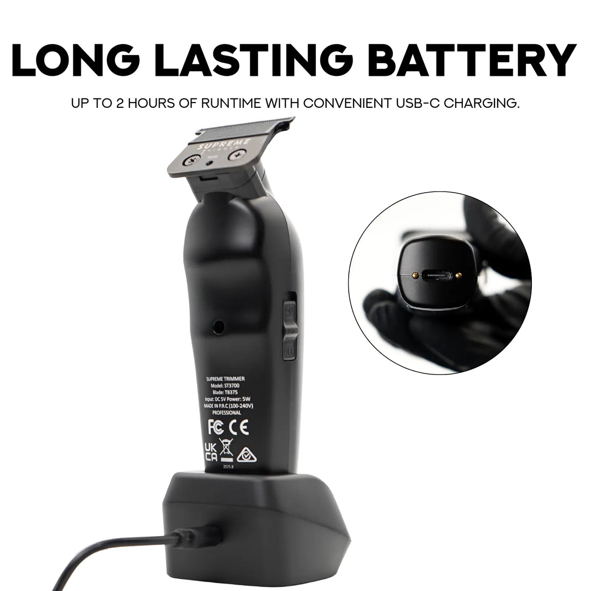 Supreme Trimmer VADER Lite Cordless T-Liner Hair Trimmer – 7000 RPM, Titanium-Ceramic Blade, USB-C Rechargeable & 6 Guards