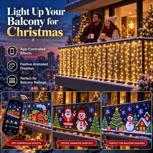 🎉 RGB Pixel Smart Curtain Lights | App Controlled Animated Holiday Lights for Window & Balcony, 2m×1.5m
