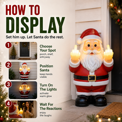 🎅 Mischievous Light-Up Middle Finger Santa Christmas Decor