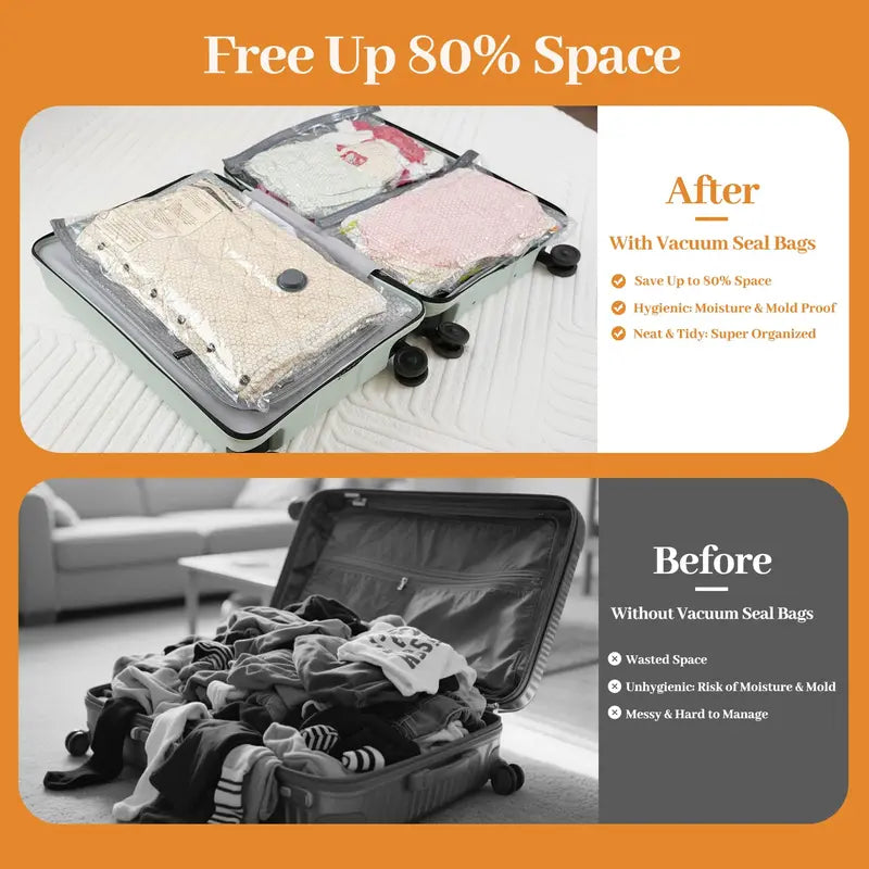 [2026 Upgraded] Cordless Travel Vacuum Bag Set Vacuum Bags for Travel with Rechargeable air Pump