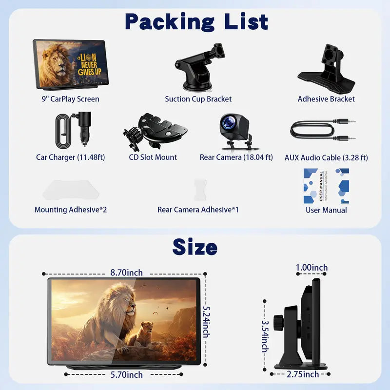 【Tool Upgrade】 2026 9-Inch Wireless CarPlay|Portable touchscreen supporting GPS