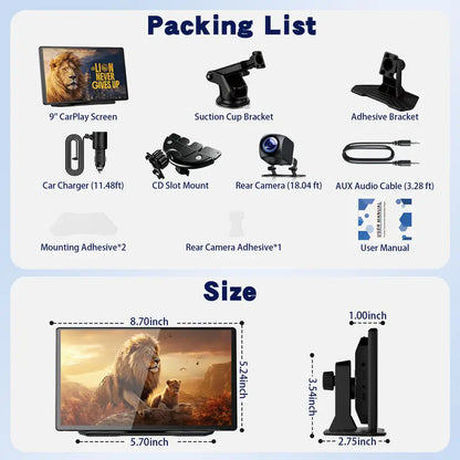 【Tool Upgrade】 2026 9-Inch Wireless CarPlay|Portable touchscreen supporting GPS