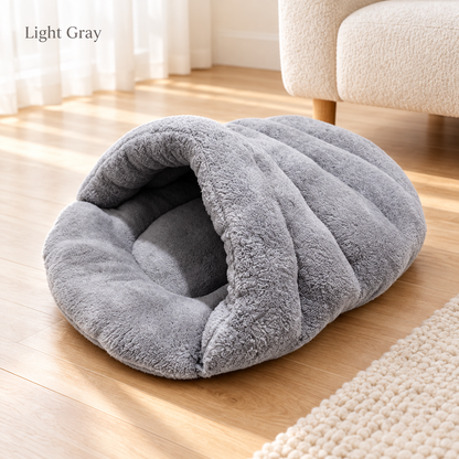 🐾 Cozy Plush Pet Cave Bed – Semi-Enclosed Hideaway with Padded Rim for Dogs & Cats