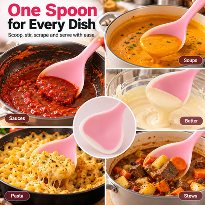 🥄 2-in-1 Silicone Scraper Ladle – Flexible Cooking Spoon for Scooping, Stirring & Scraping Every Last Drop