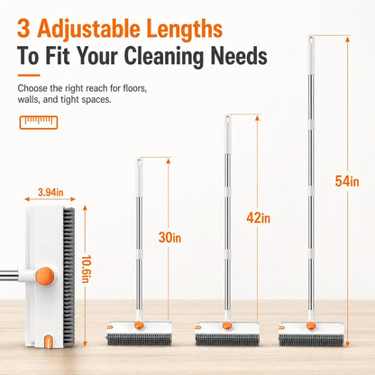 3-in-1 Floor Scrub Bathtub Brush with Long Handle, Double-Sided, Heavy-Duty Stiff Bristles & Squeegee