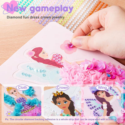 🎨Poke-in 4-in-1 Diamond Painting Kits & Art Magic Princess Craft Kit Stuffers Watercolor DIY Gifts for Girls Handicraft Activities Back to School Embroidery Design Set🎁