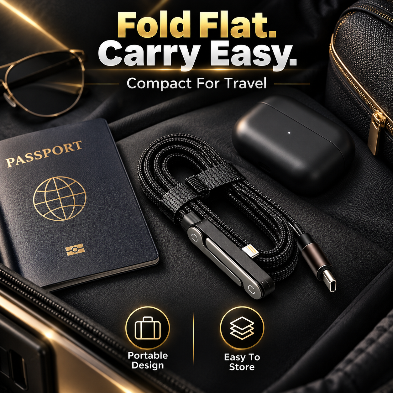 3-in-1 240W Fast Charging Cable – Charge, Sync & Stand Anywhere