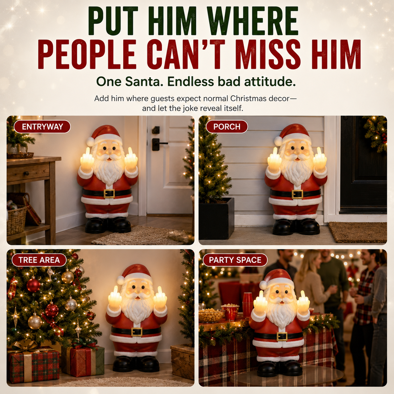 🎅 Mischievous Light-Up Middle Finger Santa Christmas Decor