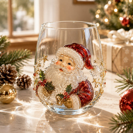 🎅Christmas Early Bird Sale🎄 3D Christmas Glass Art Cup | Luxury Raised Holiday Glassware for Drinks, Decor & Christmas Gifts 🎁