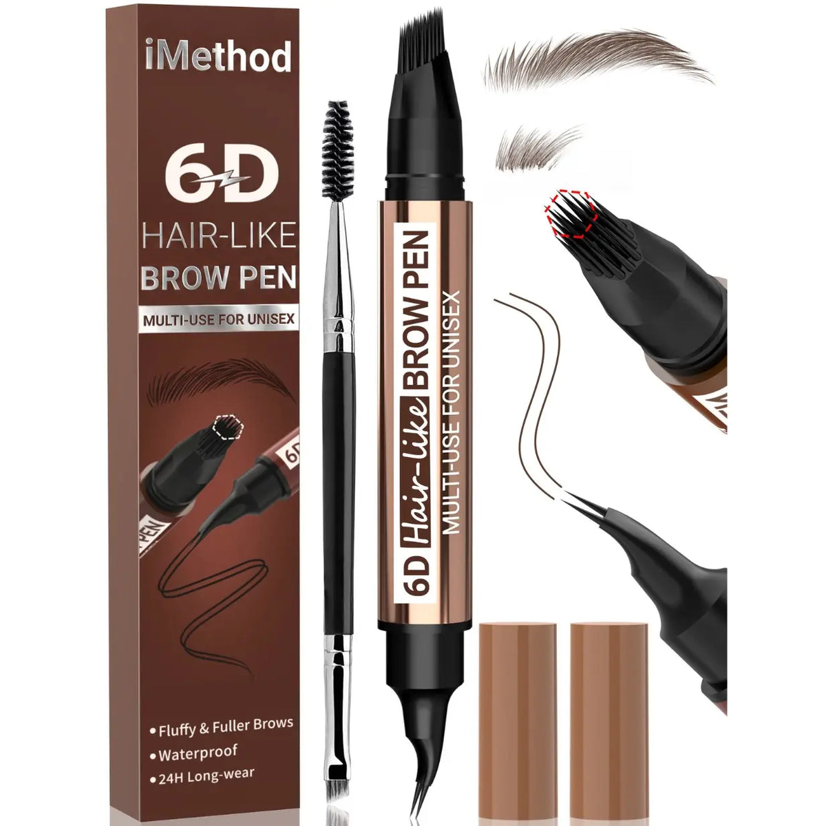 iMethod 6D Hair-Like Finish Multi-Use Unisex 2-in-1 Brows & Beard Pen, Waterproof Wear, Smudge-Proof, 3ML Long-Lasting Ink for Natural Fuller Look