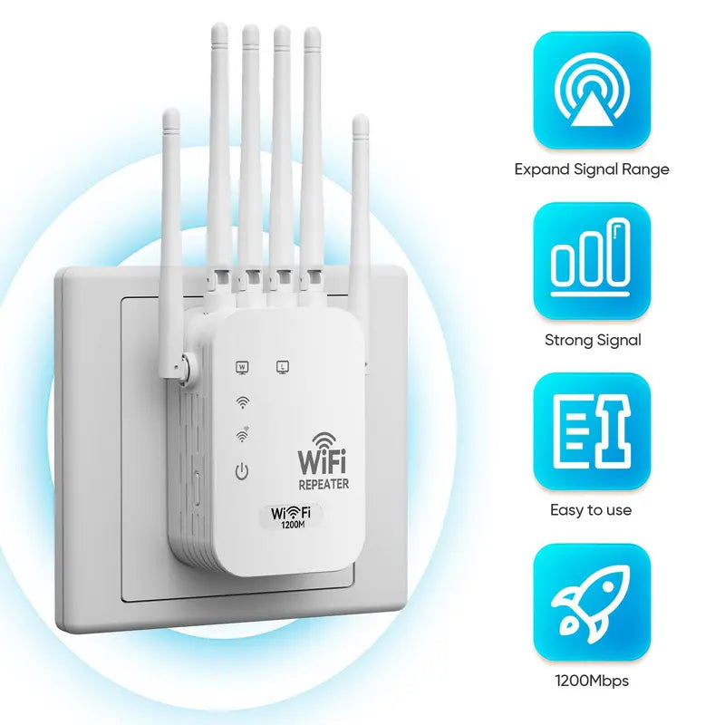 WiFi Extender 2026 6-Antenna Strong Signal, 1200Mbps Dual Band (2.4GHz) Booster, Wide Signal Coverage