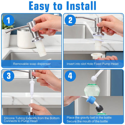 ✨Brushed Nickel Dish Soap Dispenser for Kitchen Sink, Built-in Stainless Steel Liquid Soap Pump for Countertop Sink