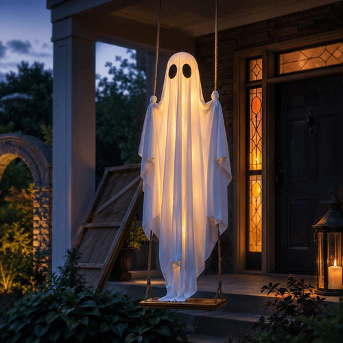 👻 Halloween Light-Up Hanging Swing Ghost – Spooky Porch & Yard Decoration 🎃