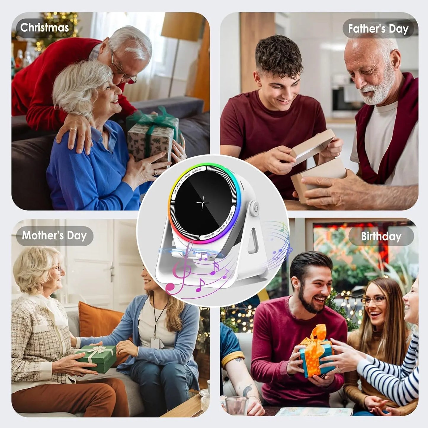 🔥 50% OFF 4-in-1 Wireless Induction Bluetooth Speaker ✨ Phone Stand + RGB Light