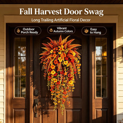 🍂 ARTIFICIAL FALL HARVEST HANGING BASKET - AUTUMN PORCH & DOOR DECORATION